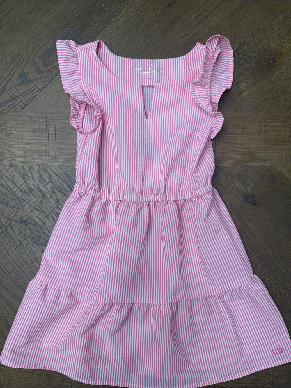 Vineyard Vines Pink Striped Ruffle Sleeve Dress